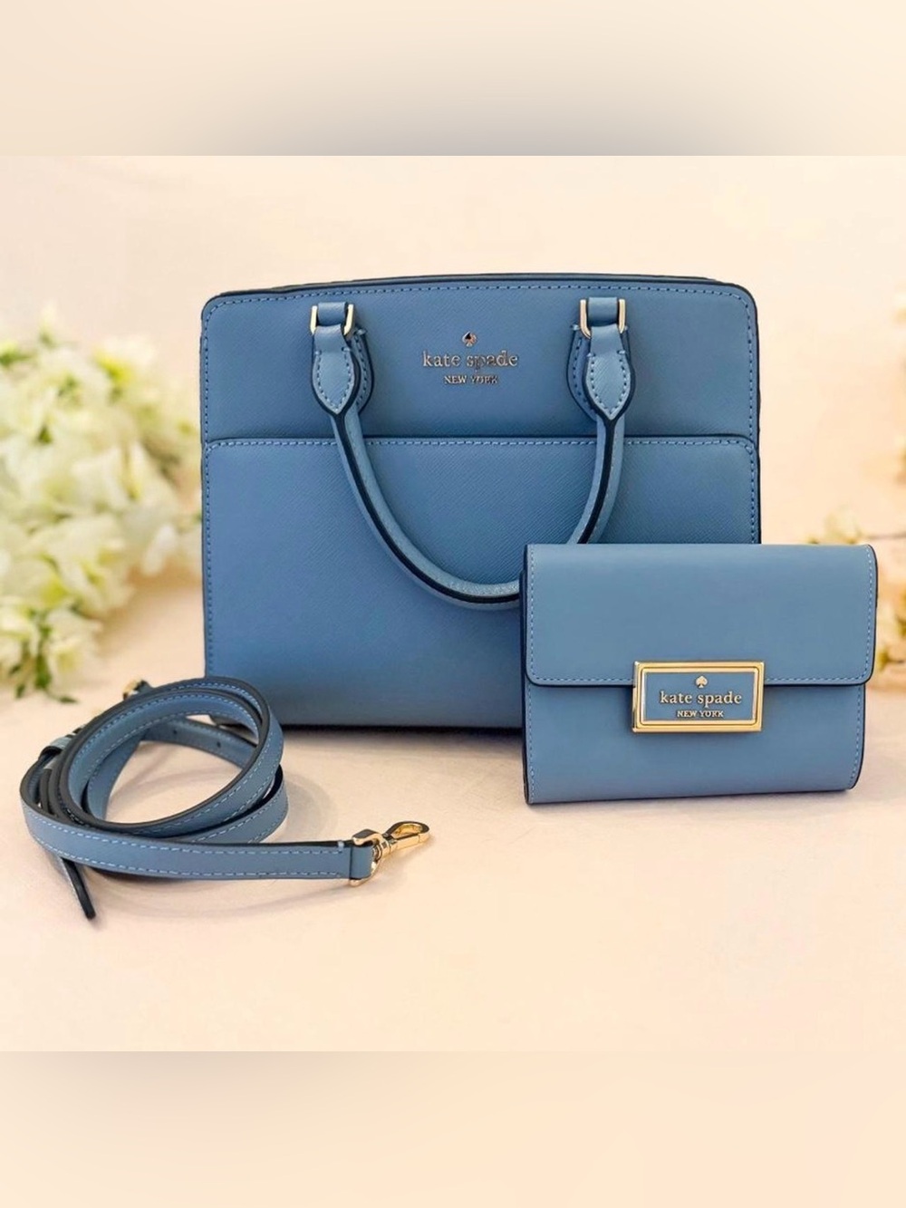 kate spade Powder Blue Leather Satchel with Matching Wallet